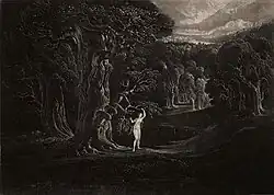 Satan Tempting Eve, from Paradise Lost (1824–1827). Mezzotint, plate, 14.3 × 20&nbsp;cm. Museum of Fine Arts, Houston