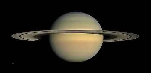 Image 17 Cassini–Huygens Photograph credit: NASA&nbsp;/ JPL&nbsp;/ Space Science Institute The Cassini–Huygens space-research project involved a collaboration between NASA, the European Space Agency, and the Italian Space Agency to send a probe to study the planet Saturn and its system, including its rings and its natural satellites. This natural-color mosaic image, combining thirty photographs, was taken by the Cassini orbiter over the course of approximately two hours on 23&nbsp;July&nbsp;2008 as it panned its wide-angle camera across Saturn and its ring system as the planet approached equinox. Six moons are pictured in the panorama, with the largest, Titan, visible at the bottom left. More selected pictures