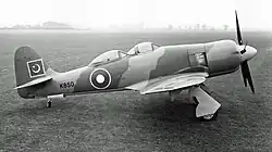The first Fury of Pakistan, K850 in a pre-delivery photo. Afterwards with a Conversion Squadron, the aircraft received the black code letter N c. 1948