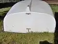 Flat transom on a dinghy with rudder mounting points