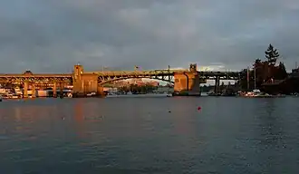 The bridge at sunset, viewed from the west