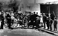 Seattle Volunteer Fire Company Engine Number 1 in 1883 at the engine house on Columbia Street in a Theodore Peiser photograph