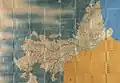 Shōhō Kuniezu - Nagato Province, with Suō in yellow and Iwami in blue (Yamaguchi Prefectural Archives)