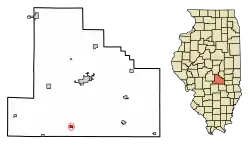 Location of Cowden in Shelby County, Illinois.
