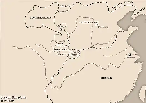 Northern Liang at its greatest extent in 436 AD