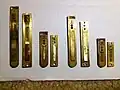 Note that these are German harmonium reeds that have yet to have the holes and notch drilled. They are simply stamped 'Made in Germany' with no other brand indication. Notice the size differences between the German reeds and Indian reeds of the same pitch. The casing sizes are not retrofit between German and Indian reeds.