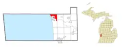 Location within Ottawa County (red) and the administered village of Spring Lake (pink)