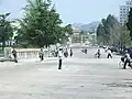 Morning bicycle traffic in Kaesong, 2012