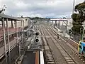 Northbound view, showing a Comeng train on Platform 1 and the Sunbury stabling yard, November 2022