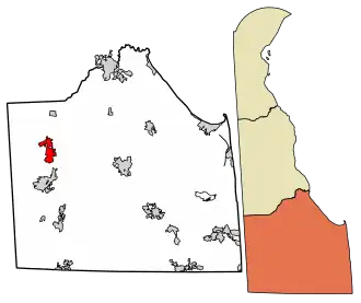 Location of Bridgeville in Sussex County, Delaware