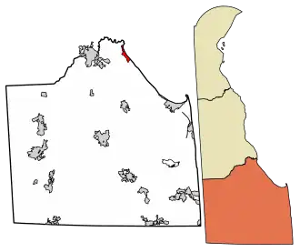 Location of Slaughter Beach in Sussex County, Delaware.
