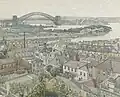 Sydney Ure Smith (1937) Harbour Bridge from Potts Point, pencil, watercolour on ivory wove paper 46.5 x 57.5&nbsp;cm Art Gallery of New South Wales