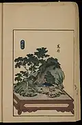 Color print depicting a bonkei modeled after The Fifty-three Stations of the Tōkaidō, print B-32