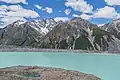 The Nuns Veil left of center. The Acolyte to the right. Tasman Lake in foreground.