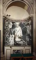 Swynnerton's white carrara statue of the Man of Sorrows (after Dürer). in the Calvary Chapel of the Church of the Immaculate Conception, Farm Street