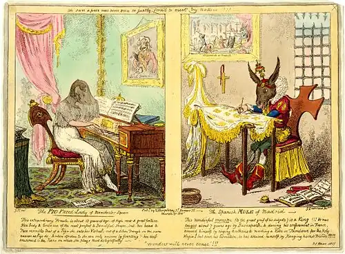Image 108The Pig Faced Lady of Manchester Square and the Spanish Mule of Madrid, at Pig-faced women, by George Cruikshank (from Wikipedia:Featured pictures/Artwork/Others)