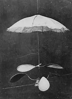 Spiralifer propeller prototypes with parachutes.