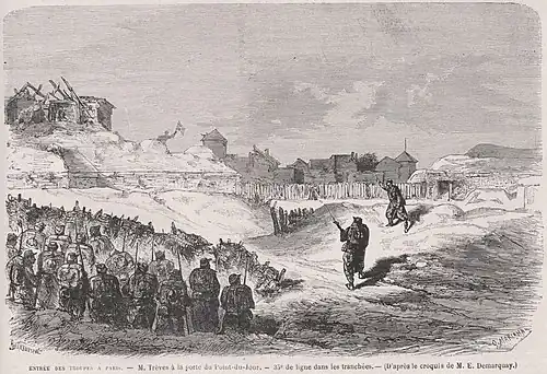 Army units enter Paris at the undefended rampart of Point-du-Jour.