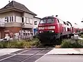 Class 218 at Hafen station signal box