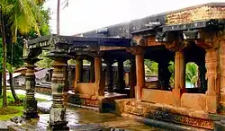 Ancient temple porch to a mandapa, India