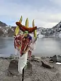 Trishula on the northwest shore of Gosaikunda on Shivaratri.