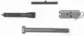 U.S. manufactured covert firearms (Clockwise from bottom) 7/8-inch Bolt gun; Flashlight gun; Pen gun (All are .22 caliber); Double barrel .32 caliber key chain gun