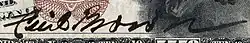 Cecil Brown's signature, taken from the first $10 National Bank Note issued by The First National Bank of Hawaii