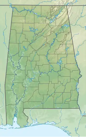 Map showing the location of Russell Cave National Monument