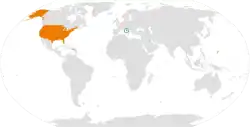 Map indicating locations of Holy See and United States