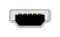 A Mini‑A plug: a metal shell seven by three millimetres, narrowing to six millimetres in the lower part, with no sharp protrusions. It is distinct from the Mini‑B plug only in that the sides of the wider upper part are flat, where in the Type‑B plug the widest part is only two rounded edges, and that there may be a raised "A" on the top of the plug body.