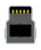 A USB 3.0 Standard‑B plug: eight millimetres wide by ten high, with an eight-millimetre-wide lower section and a step inward to the six-millimetre-wide upper section. There is a vertical bump on each side of the wider section, and on the face a wide rectangular opening in the center of the insulator and a smaller open space at the top, bordered by the shell.