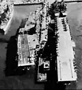 Northampton, Intrepid and Valley Forge at Norfolk in 1957