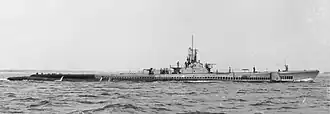 USS Ling (SS-297), wearing camouflage paint scheme in July 1945, during sea trials.