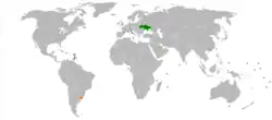 Map indicating locations of Ukraine and Uruguay