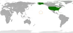 Map indicating locations of United States and Kingdom of Hawaii