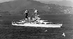 Hyperboloid mast towers were on the USS&nbsp;West Virginia, in San Francisco Bay circa 1934, prior to refitting in 1942–1944.