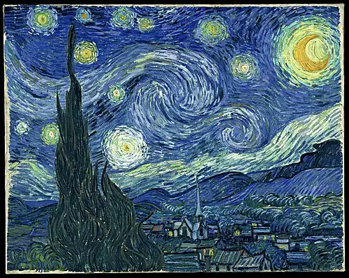 Oil painting of stars in the sky at night in swirling patterns