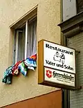 Sign of Restaurant Vater und Sohn in Warmbüchenstraße, Hannover, Germany