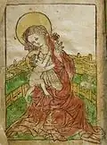 Early woodcut, c. 1460, hand-coloured