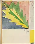 Brush and watercolor drawing with inverted tree motif, 1911