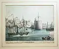 Vue d'optique of Havre de Grace Port of Paris printed in Germany ca. 1800.