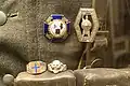 Close-up of the "Fronterkjempermerket", "Pohjoisrintama Die Nordfront 1941-1943" SS Nordland ring and skull ring; Lofoten War Museum, Norway.