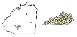 Location of Willisburg in Washington County, Kentucky.