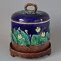 Coloured glazes majolica primroses cheese keep, c. 1876, naturalistic in style
