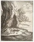 Illustration of Aesop's Fable The ant and the grasshopper by Wenzel Hollar