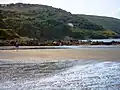 The rocky western end of the beach