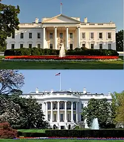 Elevations showing the north and south porticos of The White House