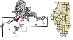 Location of Channahon in Grundy and Will Counties, Illinois