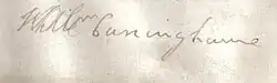 1848 Signature on vellum of William Cuninghame Esq. of Lainshaw, superior of the Barony of Lainshaw.