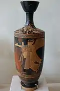 A flying Nike with phiale and kithara; lekythos, Austin, Blanton Museum of Art 1980.63 (c. 500–450).[124]
